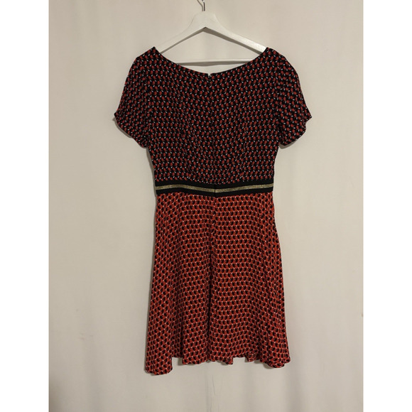 Maeve Anthropologie Dress 8 Red Floral Fit & Flare Short Sleeve - Picture 2 of 11